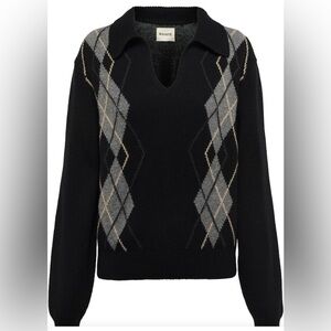 Khaite Hana Jacquard Cashmere Polo Sweater Size Small Academia Chic
